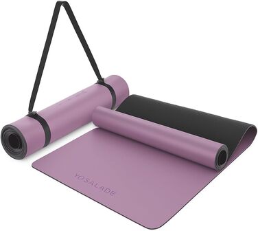 Килимок для йоги YOGALABS® STUDIO 185 x 68 x 0,4 см (великий) з ремінком з ECO PU та натурального каучуку - нековзне покриття для гімнастики та пілатесу, 100% екологічний, без шкідливих речовин (фіолетовий)