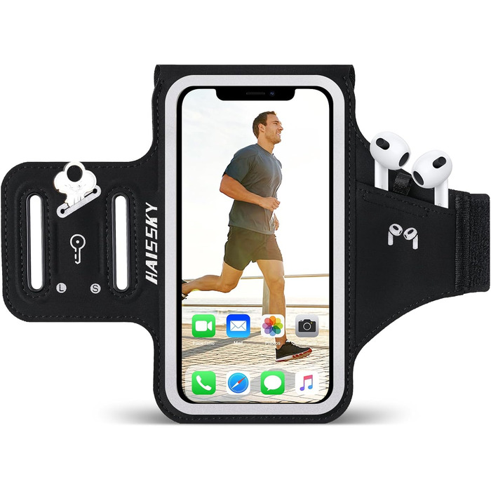 Спортивний браслет для телефону на руку: підходить для iPhone 16/15/14/13/12 Pro Max, Galaxy S25 S24. З кишенькою для навушників, для бігу та фітнесу.