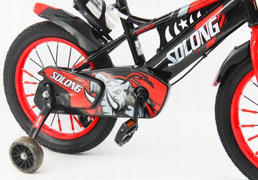 Дитячий велосипед 16 дюймів з кошиком та додатковими колесами для хлопчика, червоний