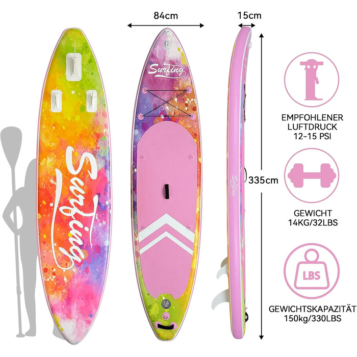 Надувна SUP-дошка ZealWe 320/335 см з комплектом аксесуарів – серфборд для сап-серфінгу, до 150 кг, сидіння, алюмінієве весло, рюкзак, насос
