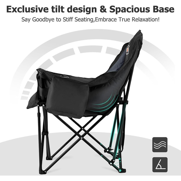 Овермонт: Обігрівальний XL стілець для кемпінгу, дорослий – складаний стілець, ідеальний для зимових походів, кемпінгу та риболовлі (Чорно-сірий)