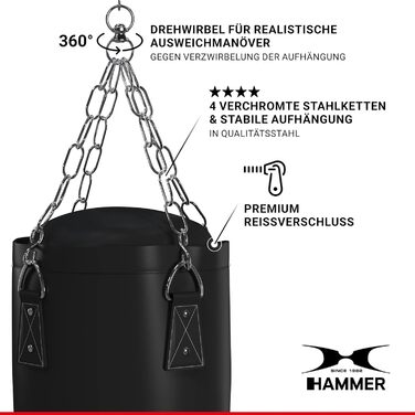 Боксерський мішок HAMMER BOXING Premium 120 см чорний для боксу та кікбоксингу