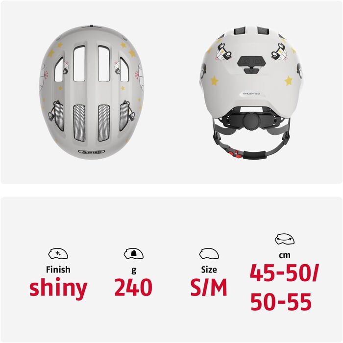 Дитячий велошолом ABUS Smiley 3.0, сіро-блакитний, зручна посадка, захист для дівчат та хлопців, розмір M (50-55 см), дизайн із місцем для хвостика