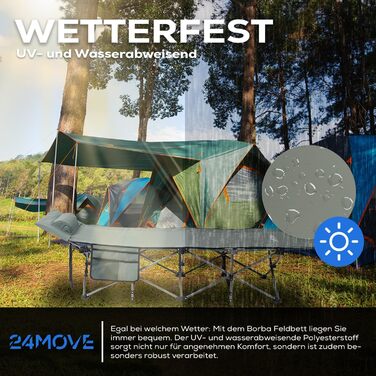 Розкладне ліжко-диван 24MOVE® для кемпінгу та відпочинку на природі, сіре, 190 x 67 x 34 см, до 150 кг