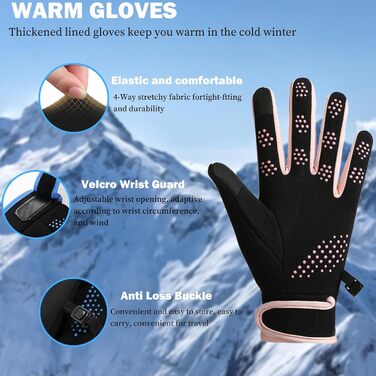 Рукавички сенсорні чоловічі/жіночі для спорту, тепла, зими, бігу, їзди на велосипеді, піших прогулянок. Антиковзкі, теплі, вітронепроникні, водонепроникні. Рожеві.