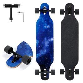 Лонгборд Skateboard 41 дюйм Drop Through, 9-шаровий клен, для дорослих, підлітків та дітей - преміум круїзер з високошвидкісними підшипниками та T-інструментом (Night Sky)