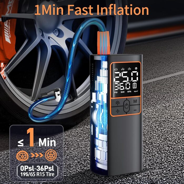 Електричний повітряний насос 150 PSI - акумуляторний компресор з LED-дисплеєм, перезаряджається для велосипеда, авто, мотоцикла та м'ячів