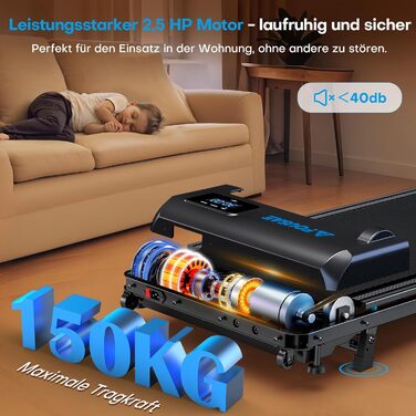 Walking Pad - біговий доріжка для дому з регулюванням нахилу до 9%, потужність 2.5HP, LED-дисплей, пульт дистанційного керування, 12 програм, подвійне амортизація, до 150 кг, чорно-блакитний