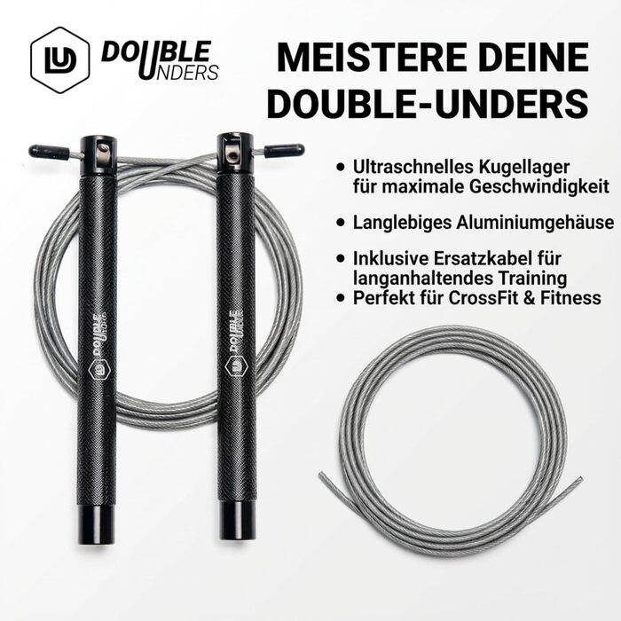 Скакалка Springseil Speed Rope: регульований, для CrossFit, боксу, фітнесу. Металеві ручки, срібно-чорний колір