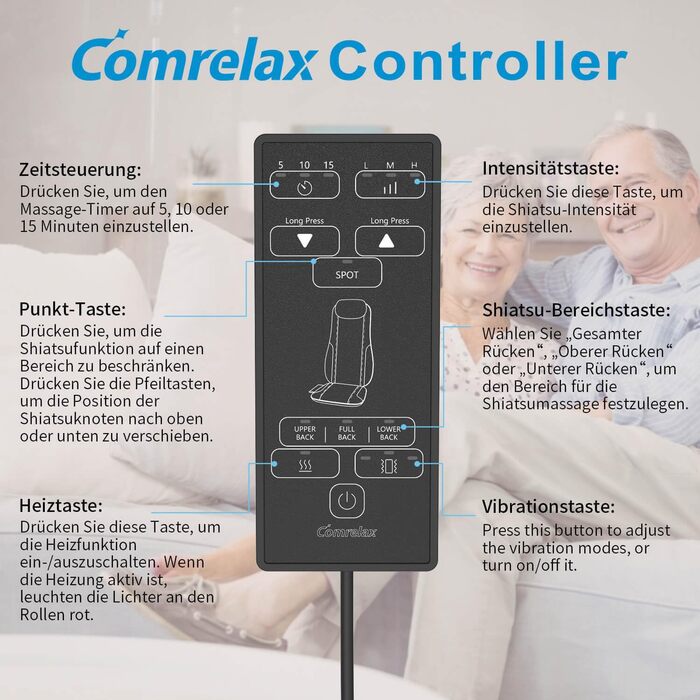 Масажер для спини Shiatsu з підігрівом, масажне крісло для зняття стресу, глибокий масаж-кнесінг та ролики, 2 вібраційні мотори, масажер спини, талії та стегон, PU-шкіра, з 2 блоками живлення, білий