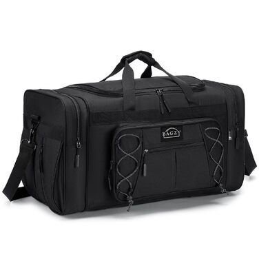 Спортивна сумка для подорожей BAGZY 70 л, велика водонепроникна дорожня сумка для залу, кемпінгу та відпустки, чорна