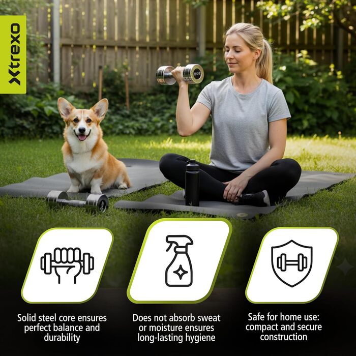 Набір гантелей XTREXO 2 шт. (2.5-12 кг) з хромованою поверхнею, сталеві, з неслизьким грифом – для силових тренувань вдома та у спортзалі