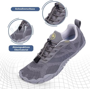 Взуття для бігу Barfuß (Barfußschuhe) жіноче/чоловіче, трейлраннінг, дихаючі, з нульовим перепадом, розмір 43 EU, темно-сіре