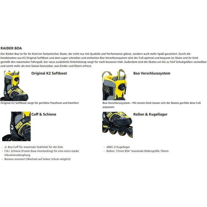Інлайнери K2 Raider BOA JR для дітей, регульовані розміри 35-40