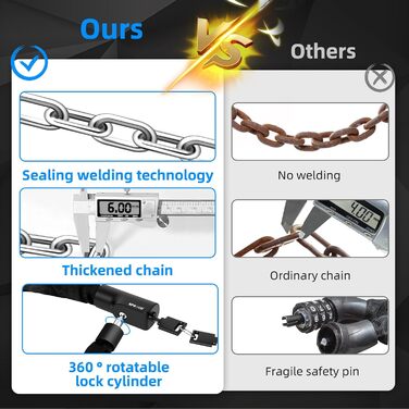 Замок для велосипеда з 3 ключами, ланцюговий замок проти крадіжок 90см, висока безпека, водовідштовхувальний чохол для велосипеда/електросамоката/електровелосипеда/MTB/мотоцикла/вантажного велосипеда, 870мм, чорний