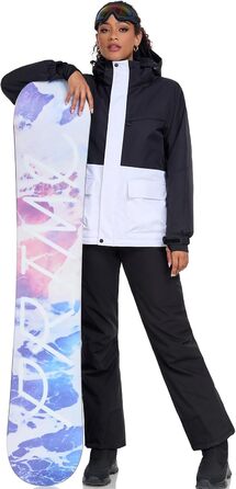 WOWULOVELY Жіночий зимовий комплект для катання на лижах, водонепроникний, вітронепроникний: куртка та штани, ізольований сноуборд, білий (M, Чорний)