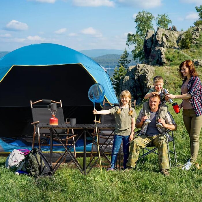 Намет LOYEAHCAMP 4 особи для кемпінгу з затемненням, водонепроникний сімейний купольний намет з тентом, великий двошаровий намет для подорожей та туризму (синій)