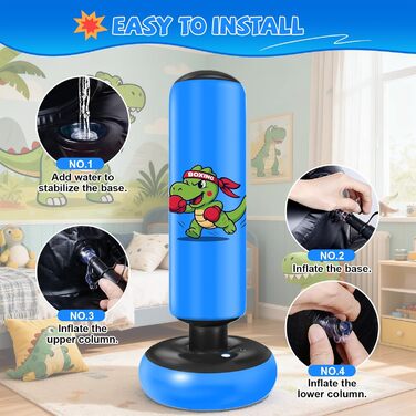 Дитячий боксерський мішок Ninonly 130 см з рукавичками для боксу, карате та тхеквондо для хлопчиків та дівчаток, динозавр