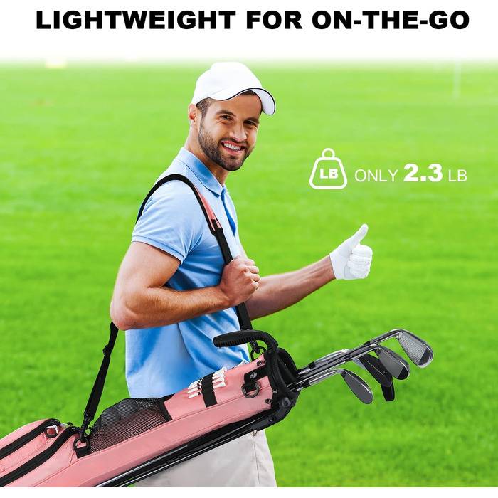 Гольф сумка MAZEL з роздільником на 2 сторони, 2 кишені, регульовані плечові ремені, високоякісний нейлон 900D, легкий матеріал, сумка-олівець для гольфу для чоловіків та жінок (рожевий)