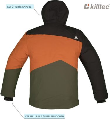 Сніговий костюм Killtec для чоловіків, розмір M, 2 частини (куртка та штани), водонепроникний, вітронепроникний, дихаючий, з водовідштовхувальним покриттям 10 000 мм, чорний, теракота / помаранчевий