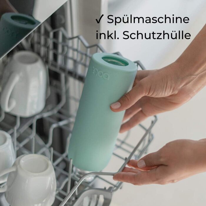 Скляна пляшка Doli з силіконовим чохлом, 1 л, для гарячих і газованих напоїв, герметична, придатна для миття в посудомийній машині, без BPA, м'ятна