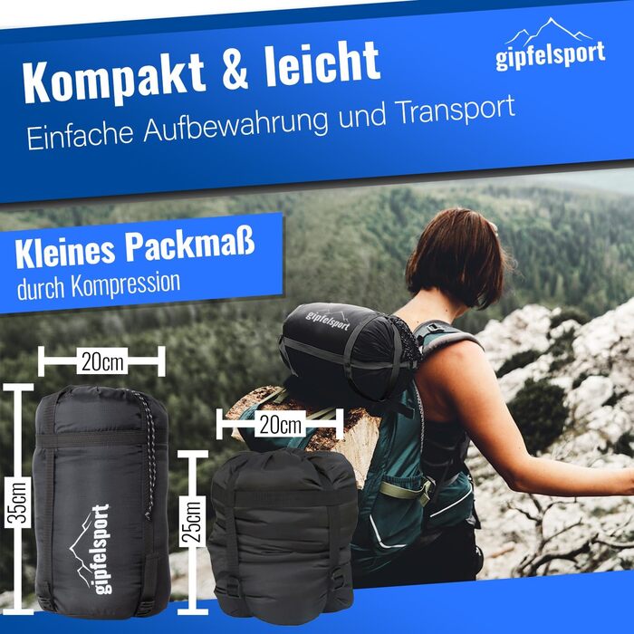 Сплячий мішок Gipfelsport Ultraleicht 4 сезони [-20°C - 15°C] | Ultralight, -5°C, для кемпінгу, трекінгу та подорожей, блакитний