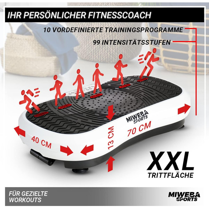 Платформа для фітнесу Miweba Sports MV100 2D, 250 Вт, 3D вібрація, осциляційна, для схуднення, домашній тренажер, чорна, 3 роки гарантії