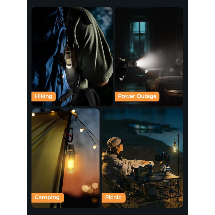 Ліхтар кемпінговий акумуляторний LED Shark з USB, IPX4, 5 кольорів, портативний, для туризму, риболовлі, надзвичайних ситуацій (чорний)