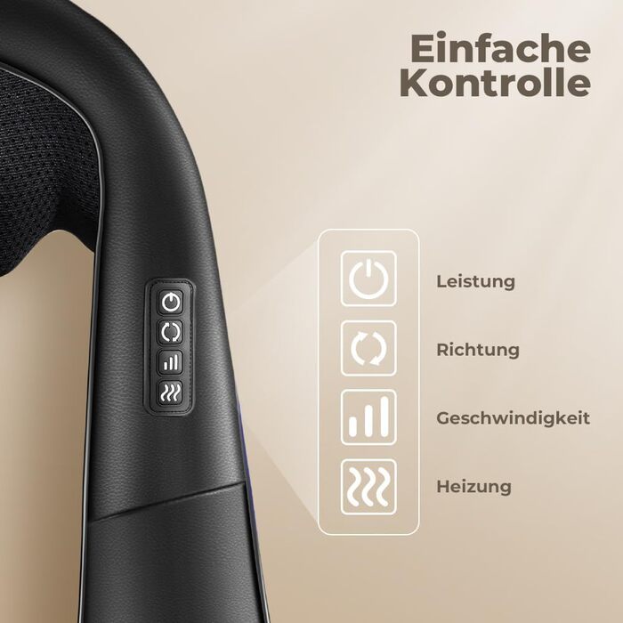 Масажер для шиї та спини ELEHOT з підігрівом, Shiatsu масаж шиї, плечей, спини, попереку, ніг та м'язів. Регульована швидкість, для дому, офісу, авто. Чорний, PU-шкіра