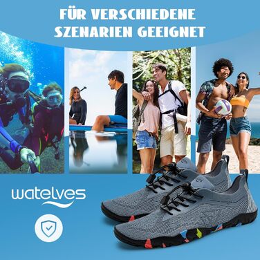 Водні шкарпетки WateLves для плавання, серфінгу та водних видів спорту. Швидка сушка, дихаючі, для жінок та чоловіків, розмір 36-48 EU, сірі та сині кольори.