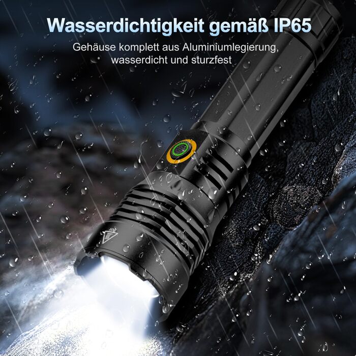 Тактичний ліхтарик ASORT 500000 люмен: USB-зарядний, Zoom, 6 режимів, водонепроникний IP67, з чохлом для кемпінгу та туризму