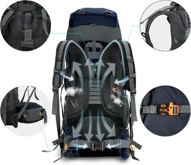 Рюкзак Night Cat 90L для туризму, подорожей, кемпінгу, дихаючий, чоловічий/жіночий, для трекінгу, альпінізму, велоподорожей, синій