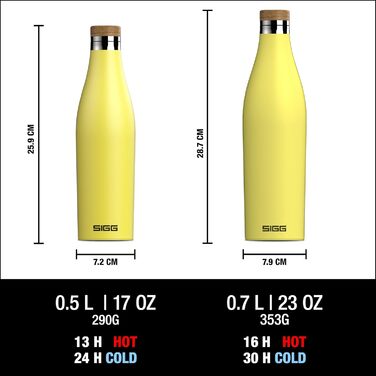 Термос-пляшка SIGG Meridian Ultra Lemon 0,5 л, подвійна стінка, нержавіюча сталь, бамбукова кришка, ізольована, BPA та пластику не містить, герметична, для води та напоїв