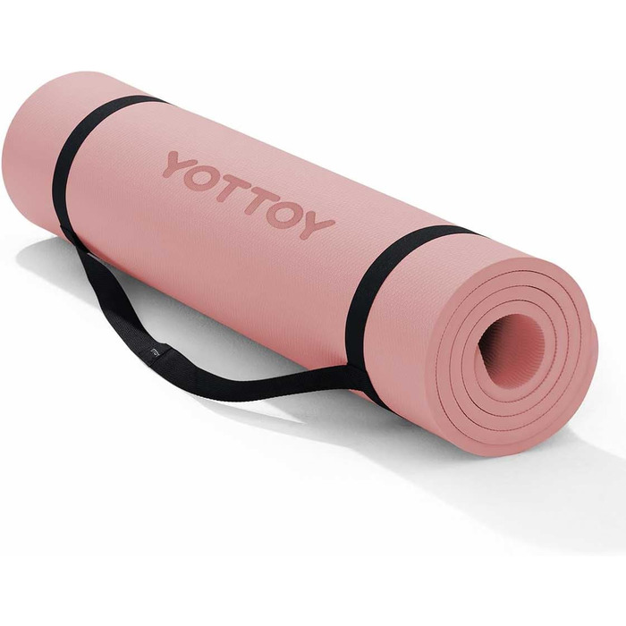 Йога мат YOTTOY, професійна товста килимок для йоги (183 x 1,27 см), TPE, неслизький, для йоги, пілатесу, фітнесу, з ремінком (рожевий)
