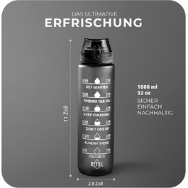 Фляга спортивна Roe Tenpo 1L, Tritan, без BPA, витримує миття в посудомийній машині, чорна