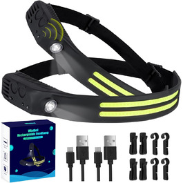 Налобний ліхтар Winthai LED перезарядна, 2 надпотужних 450 Lux з 5 режимами, 1500mAh, 230° широкий кут освітлення, IPX4 вологостійкий, 95g, ідеально для бігу, риболовлі, велоспорту, кемпінгу