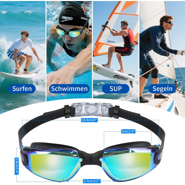 Окуляри для плавання унісекс для дорослих, професійні окуляри для дайвінгу з UV-захистом, антизапітніння, антивитік, чіткий огляд, м'які носові упори (блакитні)