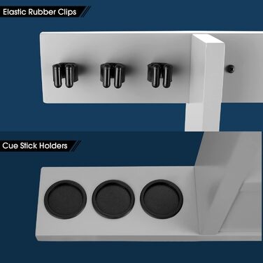 Стенд для більярдних кийків 2-в-1 з лічильником очок, на 6 кийків, повний комплект м'ячів та аксесуарів, з дерева та гуми, сірий, білий