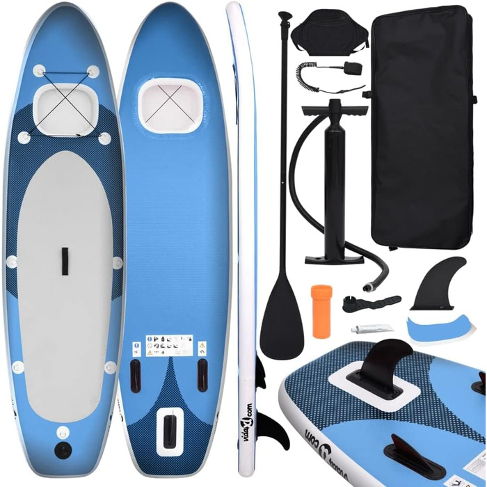 Надувна SUP-дошка vidaXL для дорослих, комплект, 360x81x10 см, морський синій, серфборд для стоячого веслування з веслом