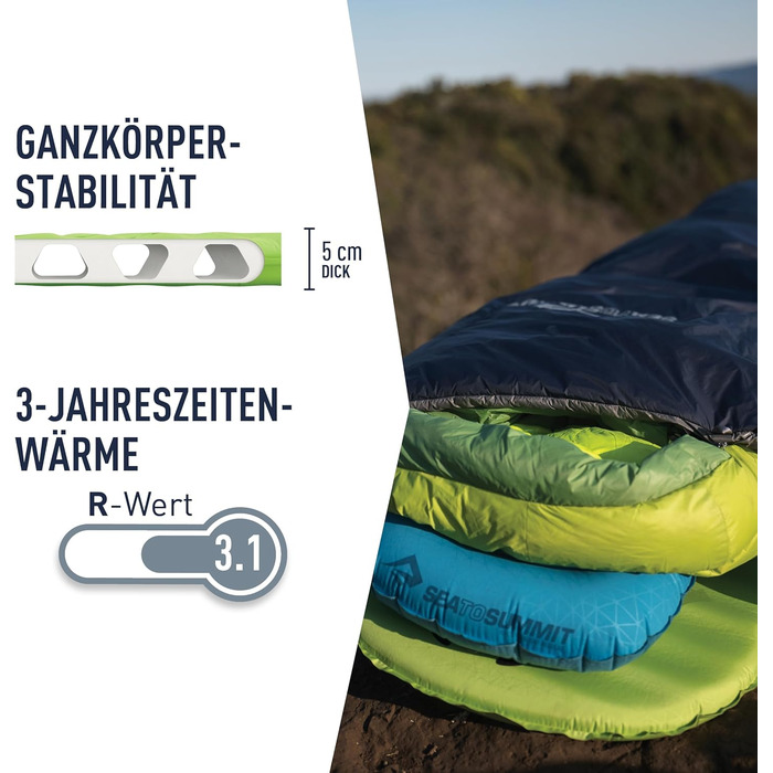 Каремат Sea to Summit Comfort Light Self Inflating Regular Green - самонадувний килимок для туризму, піших прогулянок, 2.5 сезони, з технологією Delta Core та системою Packsack & Pillow Lock