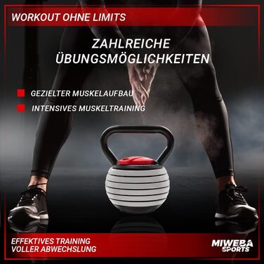 Регульована гиря Miweba Sports KB300 3,5-18 кг для фітнесу, Easy Lock, універсальна для тренувань у приміщенні та на вулиці