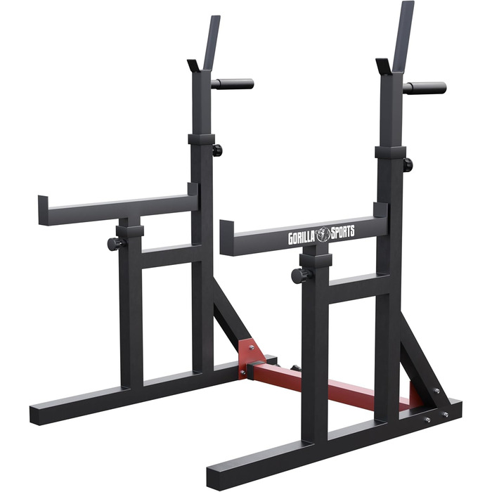GORILLA SPORTS® Стійка для присідань із турніком, регульована висота і ширина, навантаження до 300 кг, чорна – стійка для штанги, для присідань, для жиму лежачи