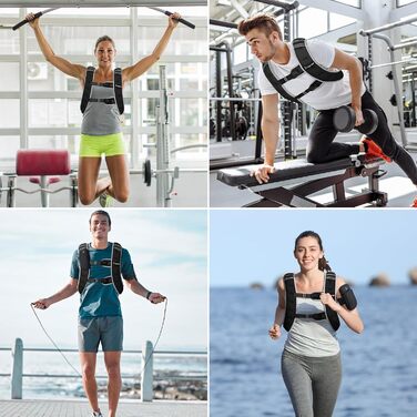 Утяжелитель Fragraim (6/8/10/12/16 кг) для жінок та чоловіків: жилет для фітнесу, бігу, тренувань, з кишенею для телефону, світловідбиваючими елементами, чорний