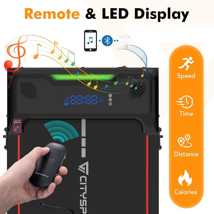 Біговий килимок CITYSPORTS під стіл з LED-дисплеєм, 6 км/год, Bluetooth, пульт ДУ. Міні-бігова доріжка для дому.