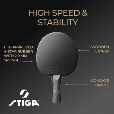 Тенісний стіл STIGA Royal Crystal: швидка ракетка з ITTF сертифікованим покриттям Star 4, гумою 2.0 мм та Crystal Technology – ідеальна для швидкої та точної гри
