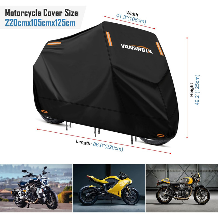 Водонепроникний чохол для мотоцикла VANSHEIM 220x105x125 см, 420D Oxford, зимовий, для скутера/моторолера