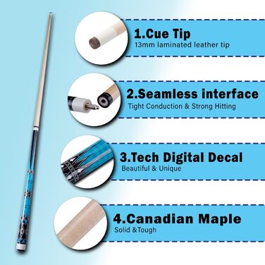 Більярдний кий 19oz з наконечником 13mm, 1/2 Maple, для чоловіків та жінок. Чорний або білий, більярдний кий для пулу