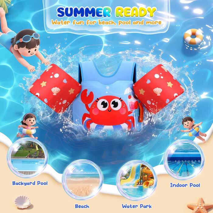 Надувні рукавики для плавання MoKo для дітей, навчальний жилет з ремінцем, блакитний та кремовий колір, для ваги 9-23 кг