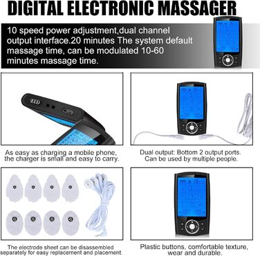 TENS пристрій для зняття болю: перезаряджуваний масажер з 36 програмами, EMS для спини, шиї, плечей, ніг (Чорний)