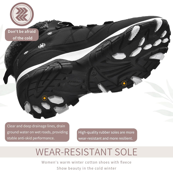 Черевики зимові жіночі ASHION. Зимове взуття, черевики для ходьби, теплі, утеплені, черевики снігові, зимові, Outdoor, Trekking, 39 EU, чорний